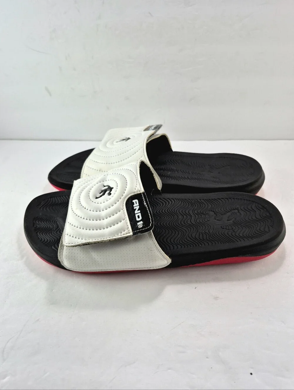 AND1 Men's Athletic Adjustable Swirl Slide Sandals Red Sole Size 11 Sporty NBA